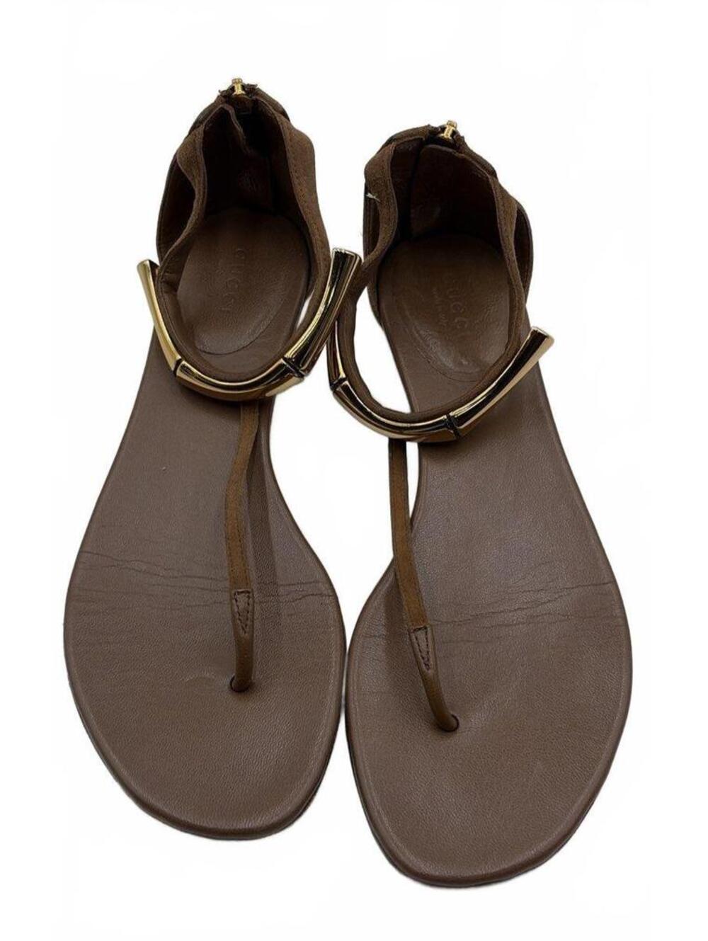 Gucci Brown Suede Coraline Bamboo Ankle Cuff Thong Sandals EU 36.5 / US 6